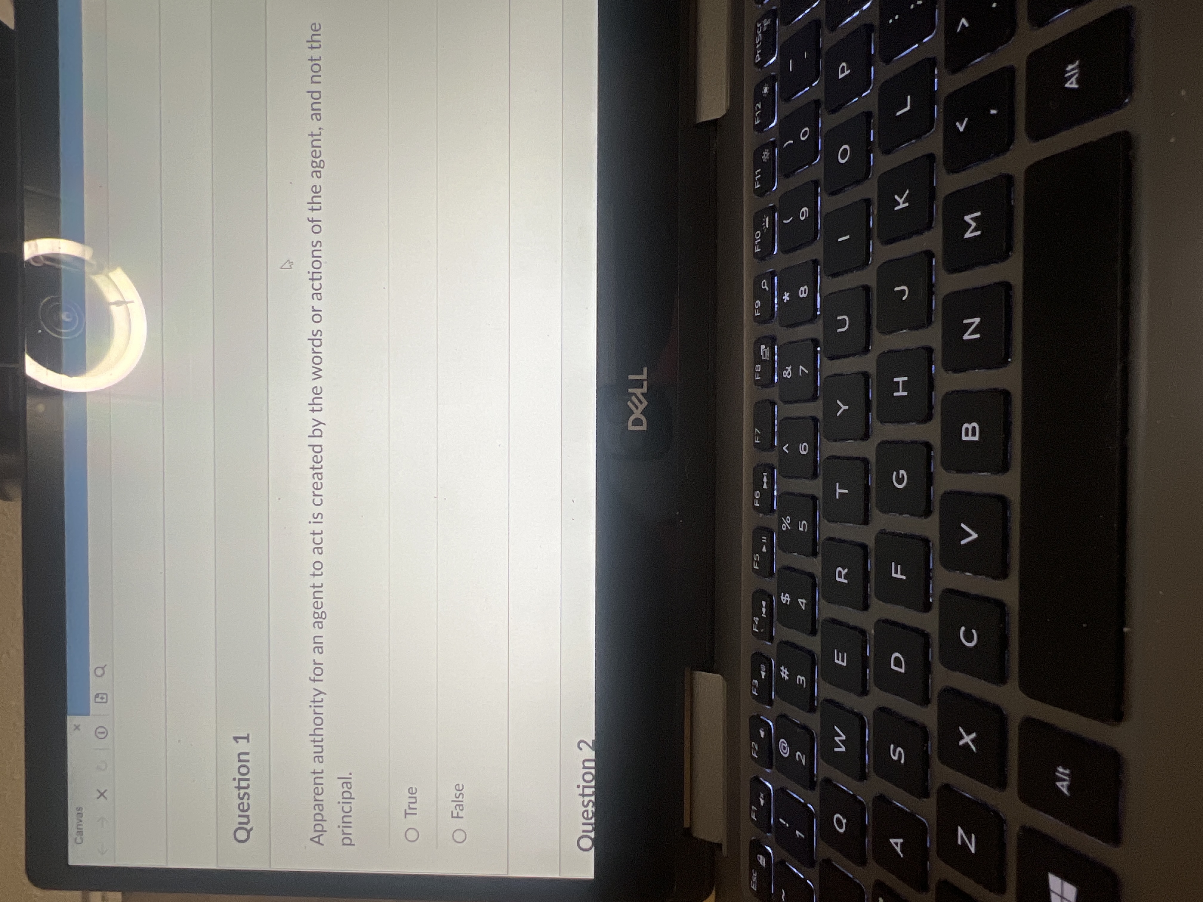  Question 1 Apparent authority for an agent to act is created