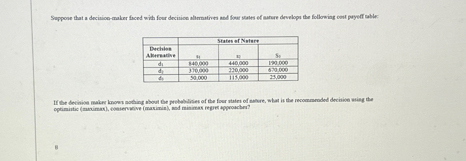  Suppose that a decision-maker faced with four decision alternatives and four