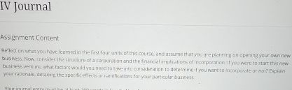  IV Journal Assignment Content Reflect on what vou have learned in