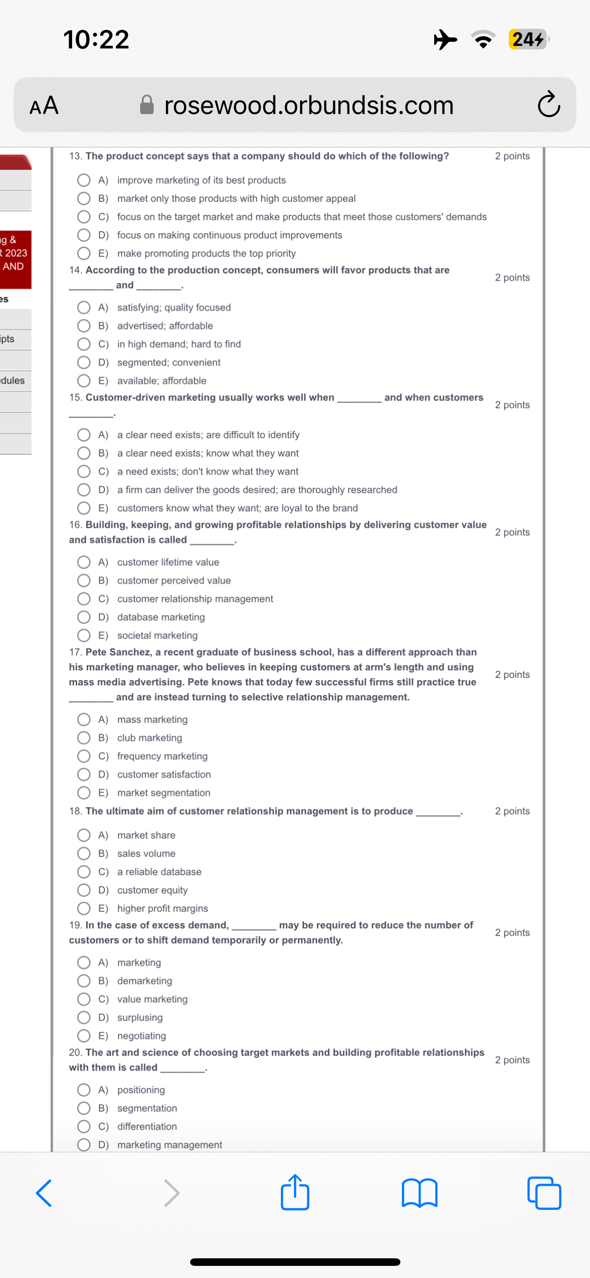  10:22 244 AA rosewood.orbundsis.com 13. The product concept says that a