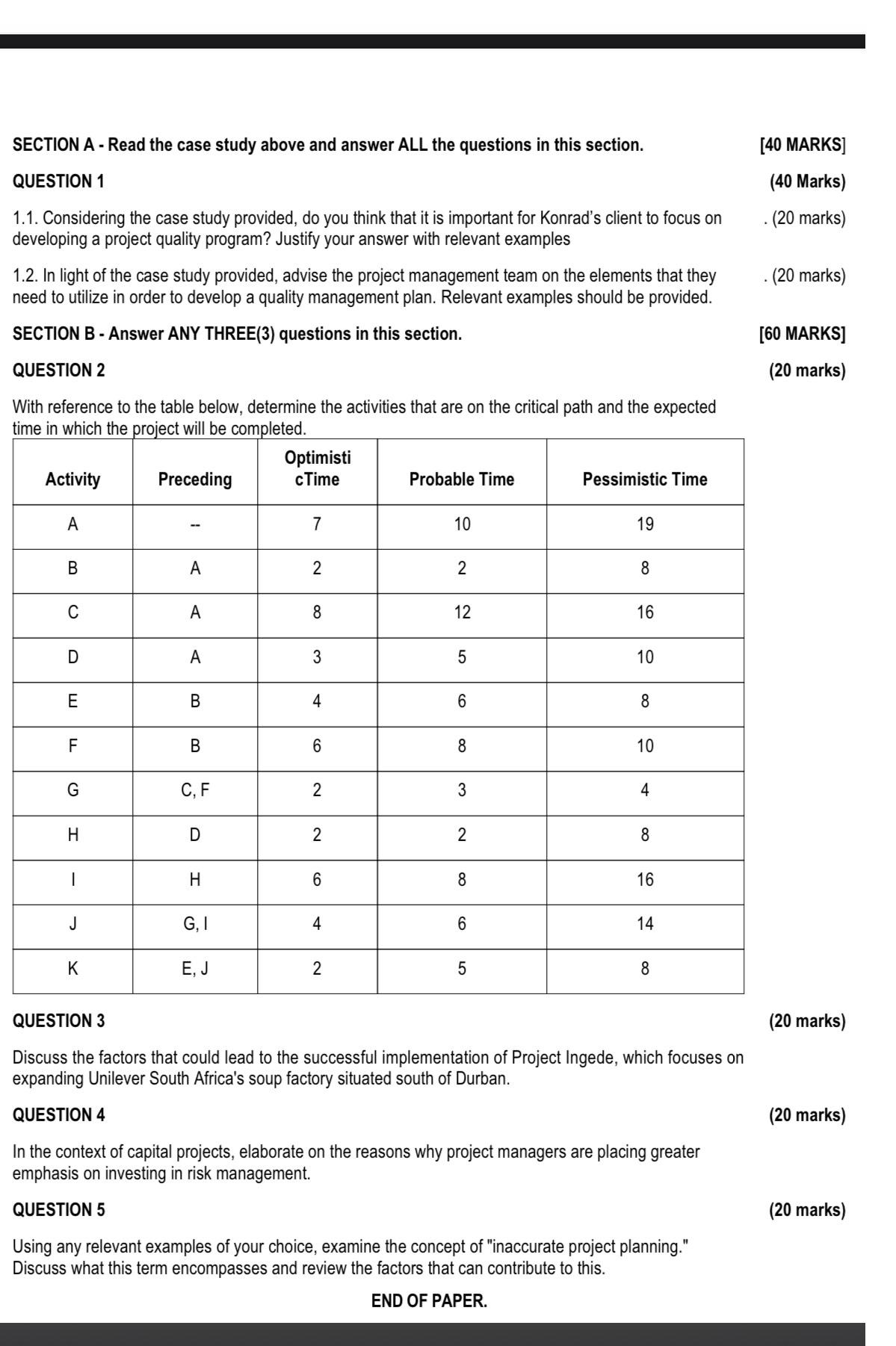  SECTION A - Read the case study above and answer ALL
