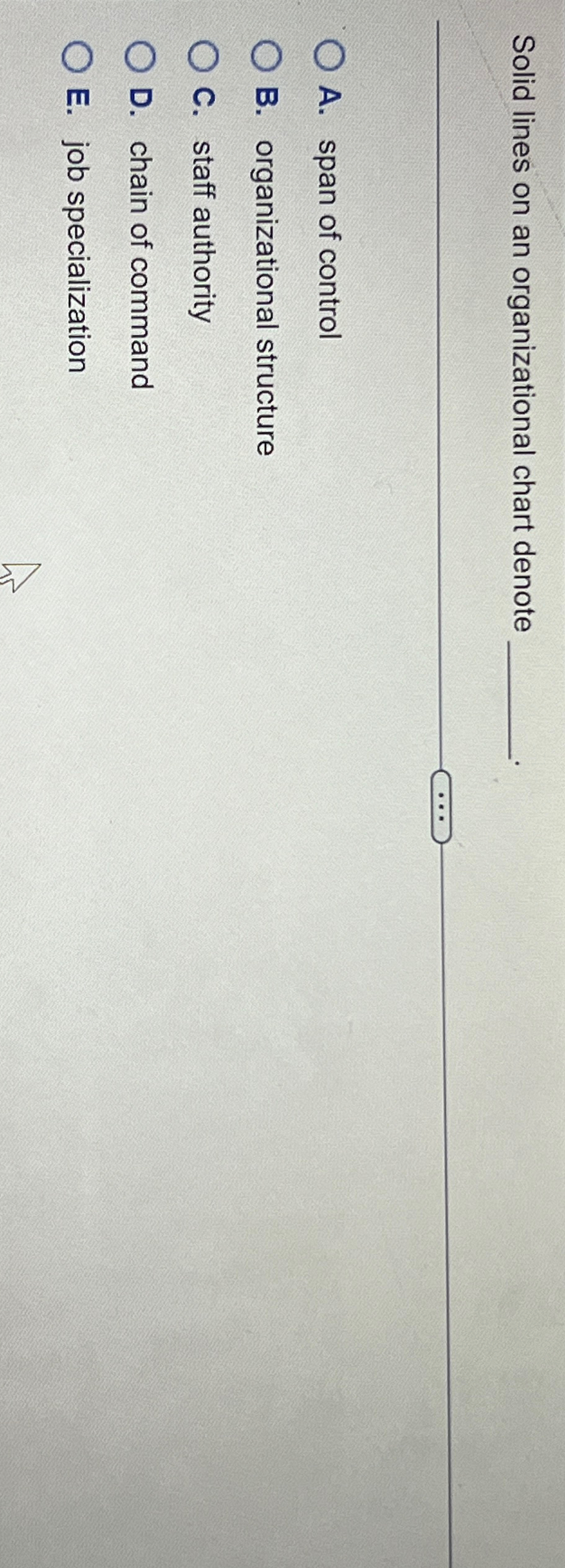  Solid lines on an organizational chart denote A. span of control