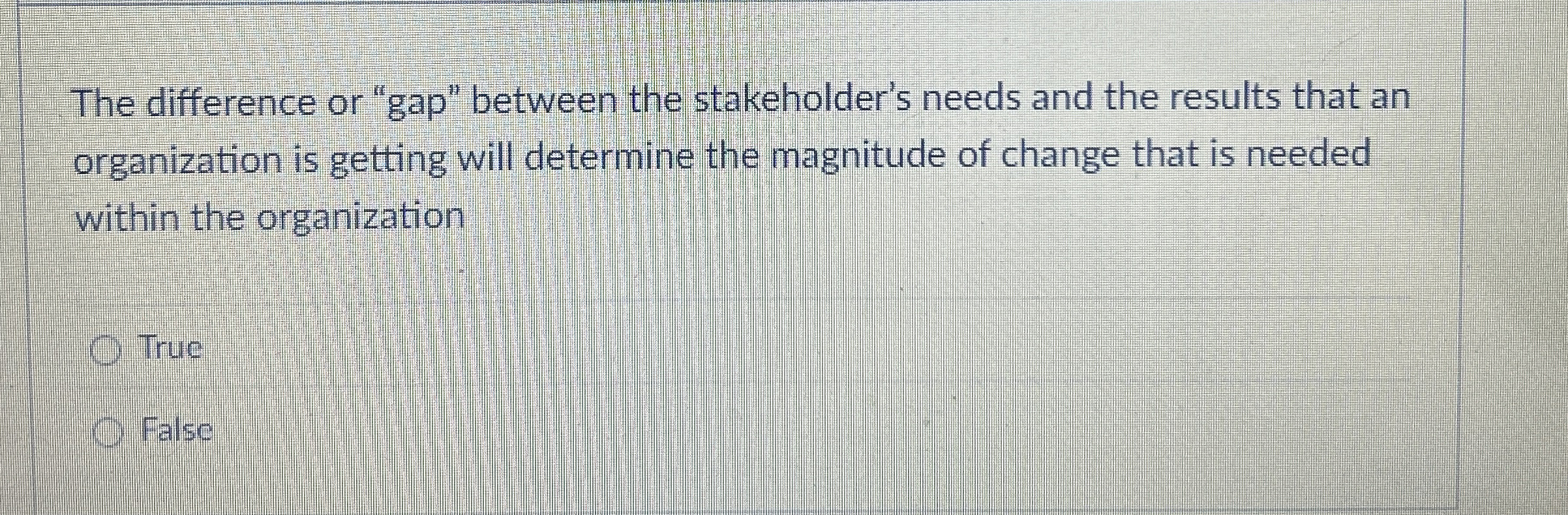  The difference or "gap" between the stakeholder's needs and the results