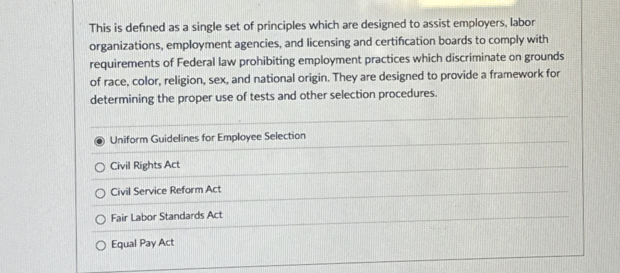  This is defined as a single set of principles which are