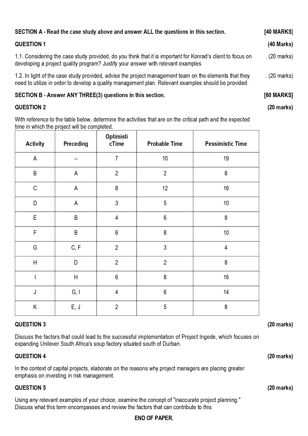  SECTION A - Read the case study above and answer ALL