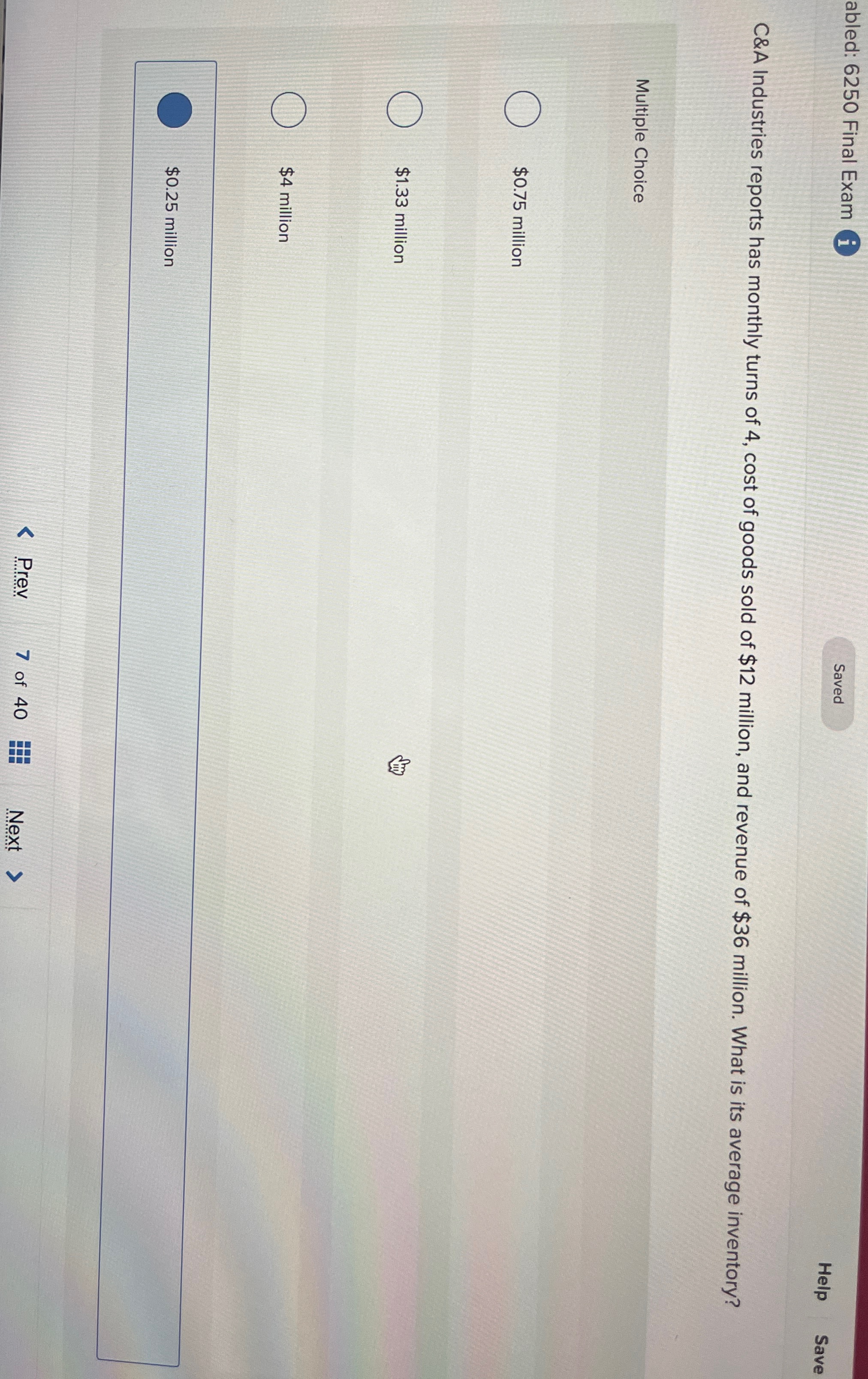  abled: 6250 Final Exam i Help Save C&A Industries reports has