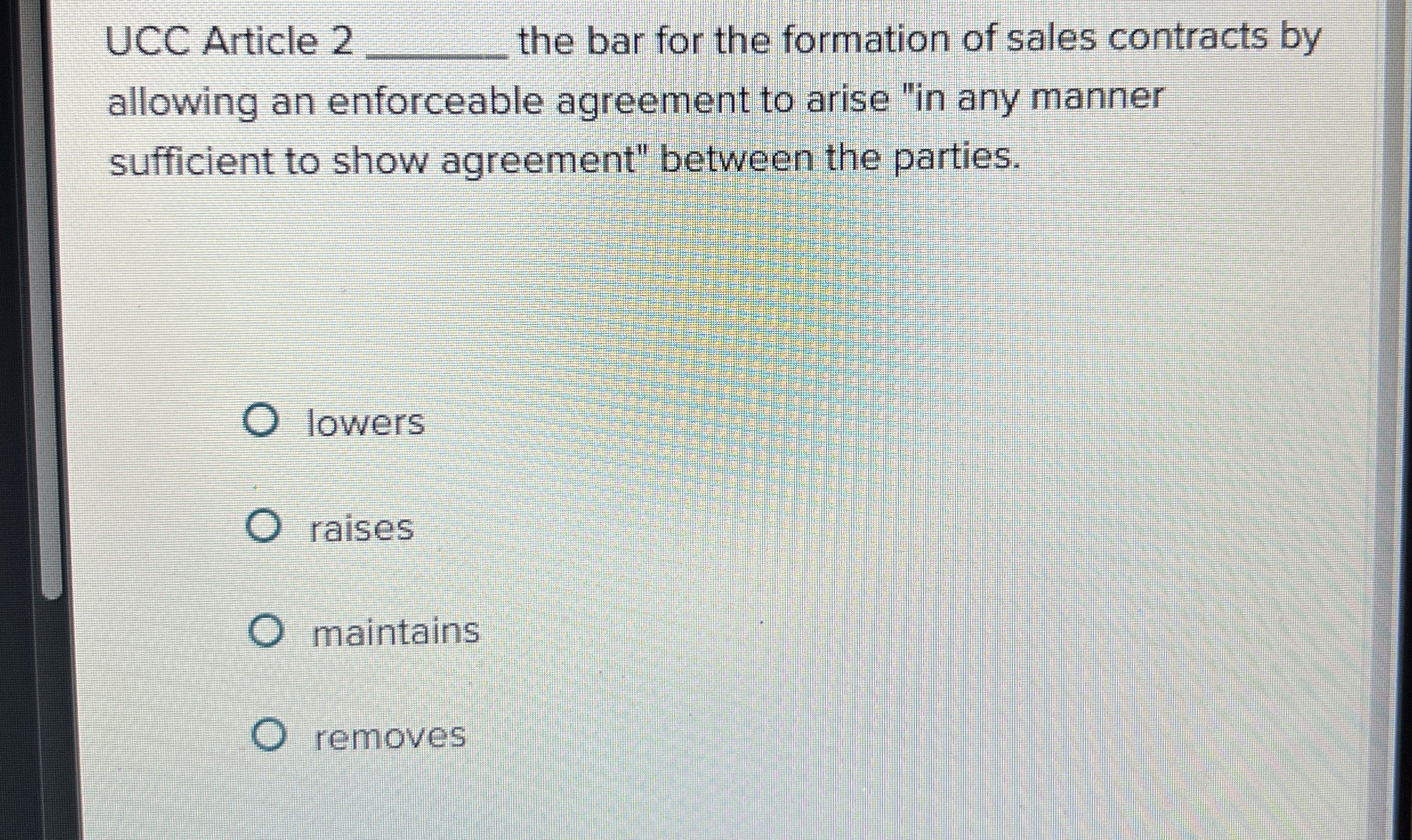  UCC Article 2q, the bar for the formation of sales contracts