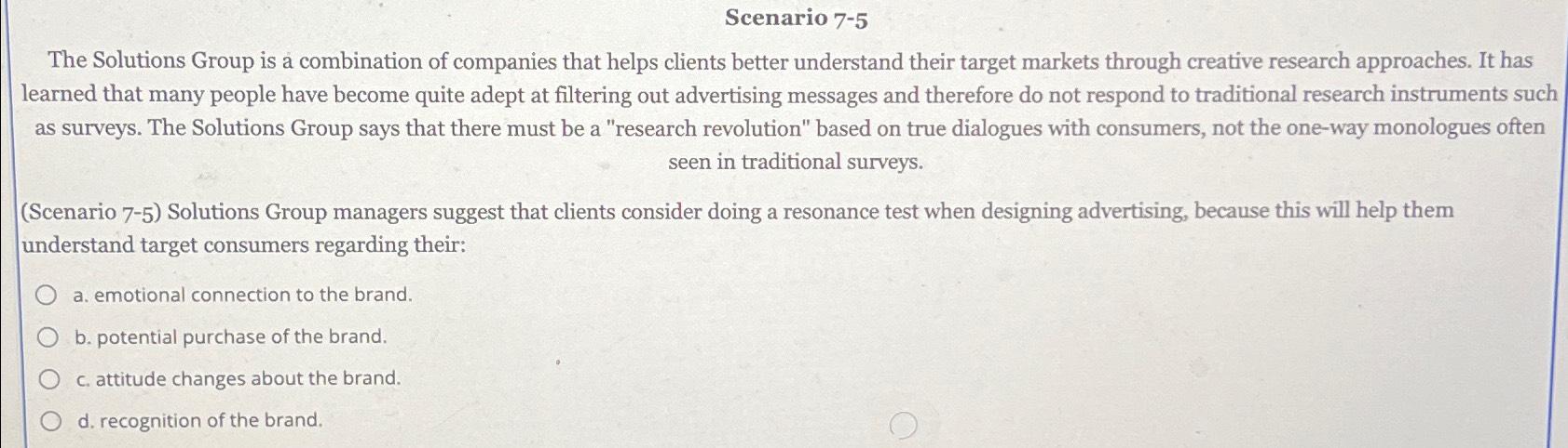  Scenario 7-5 The Solutions Group is a combination of companies that