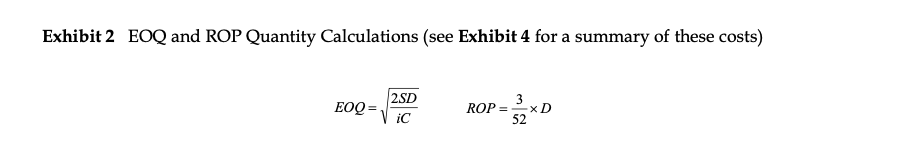  Exhibit 2 EOQ and ROP Quantity Calculations (see Exhibit 4 for