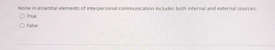  Noise in essential elements of interpersonal communication includes both internal and