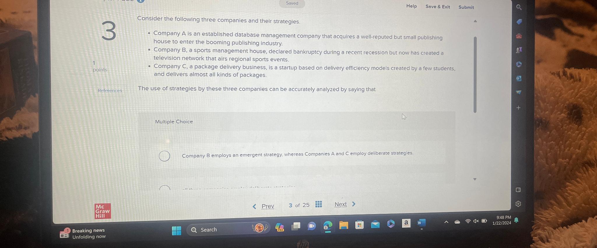  Saved Help Save & Exit Submit Consider the following three companies