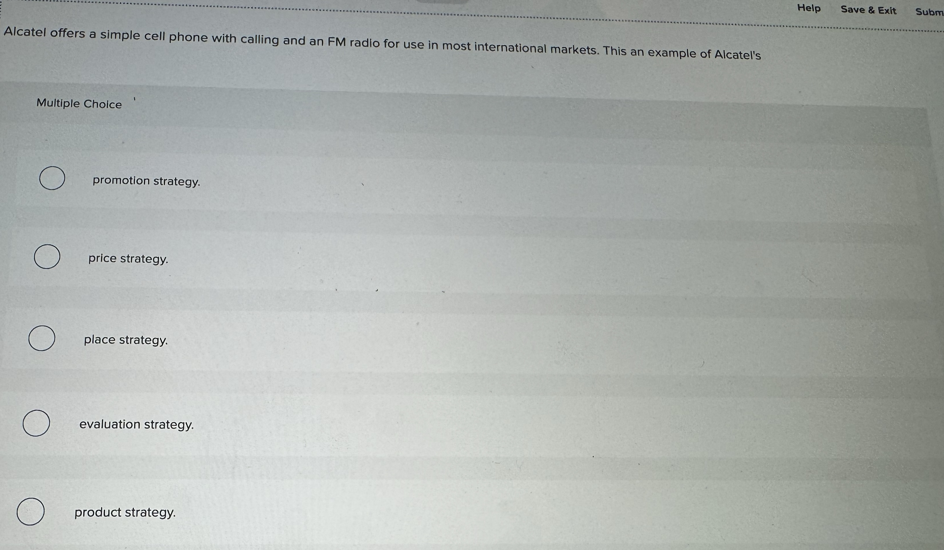  Help Save & Exit Subm Alcatel offers a simple cell phone