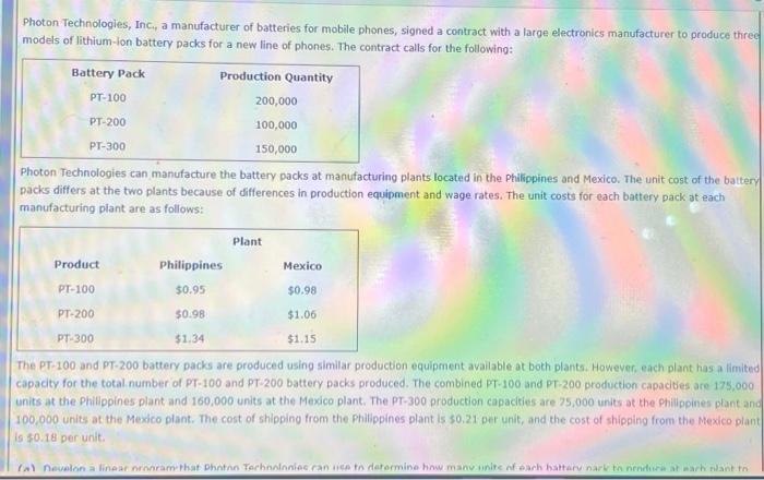  please answer questions A, B, C and D Photon Technologies, Inc,