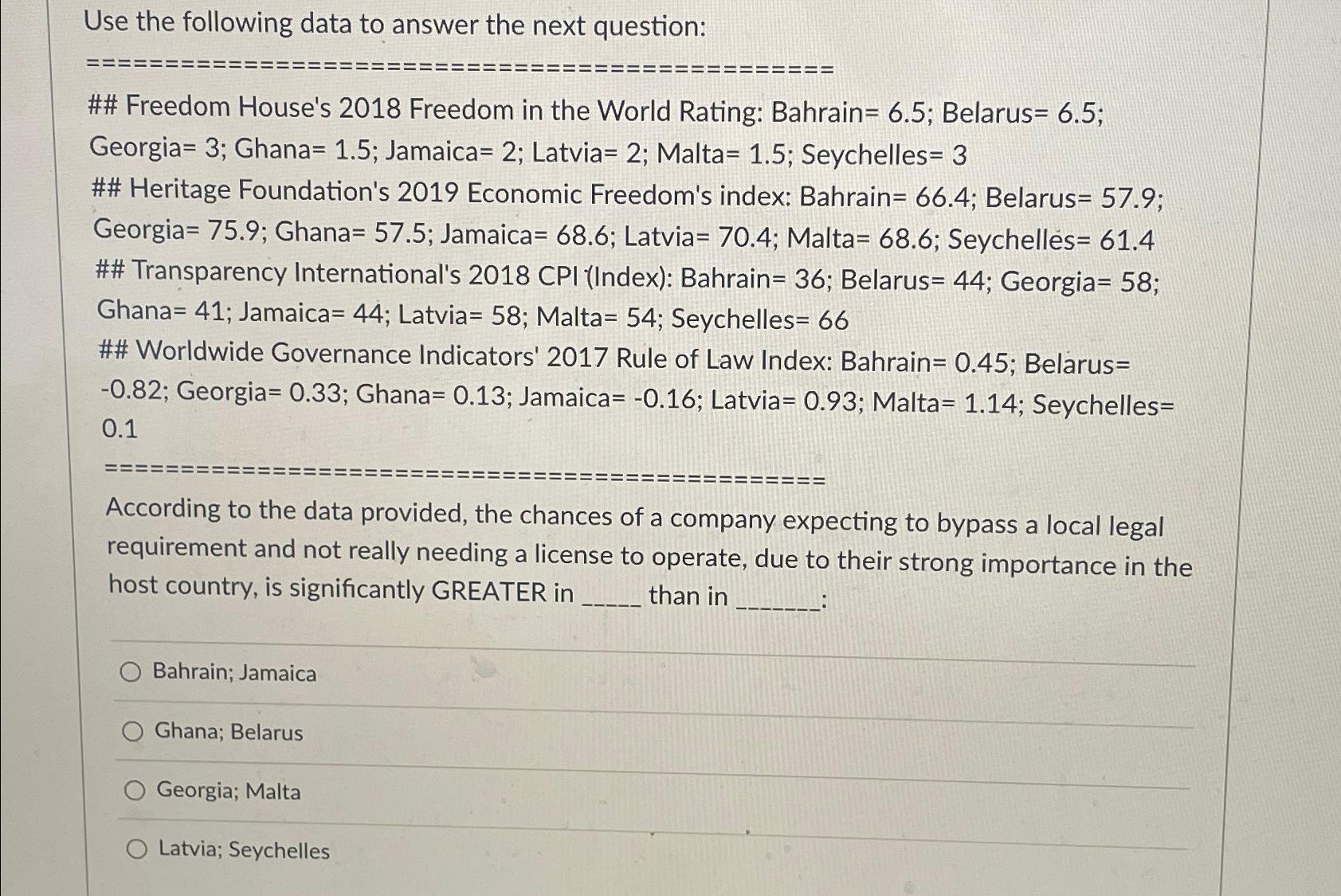  Use the following data to answer the next question: ## Freedom