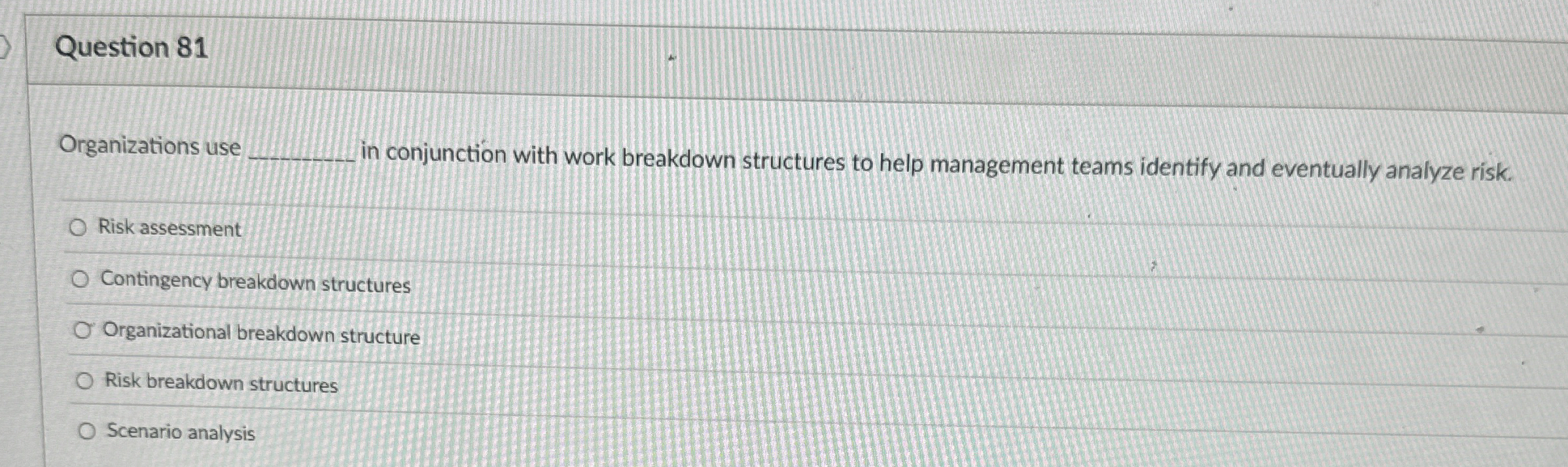  Question 81 Organizations use in conjunction with work breakdown structures to
