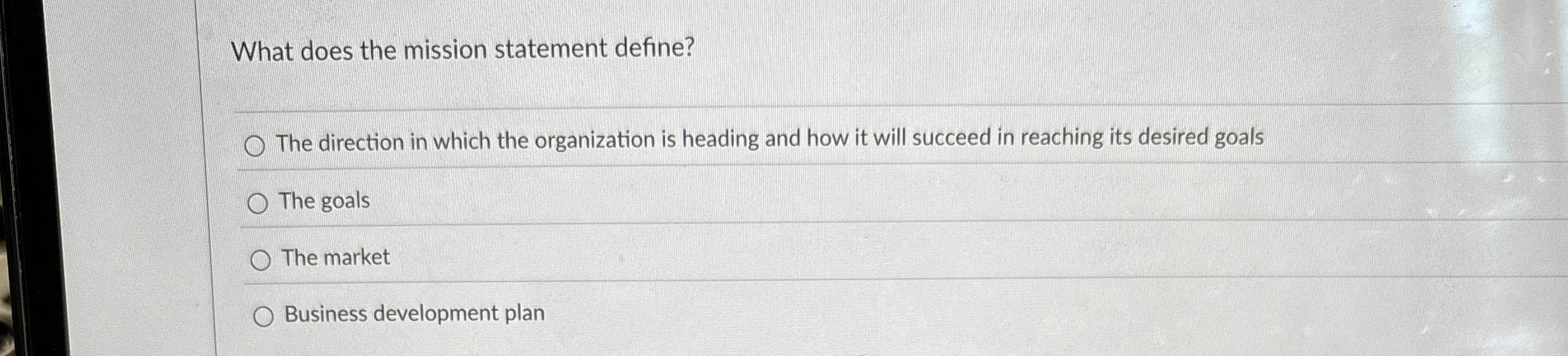  What does the mission statement define? The direction in which the