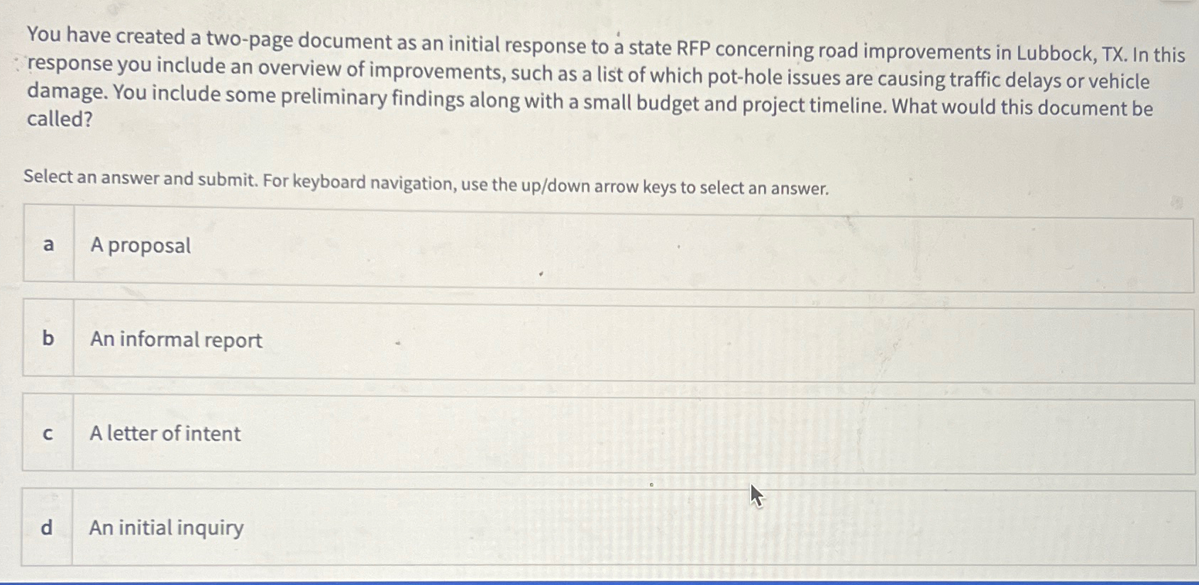  You have created a two-page document as an initial response to