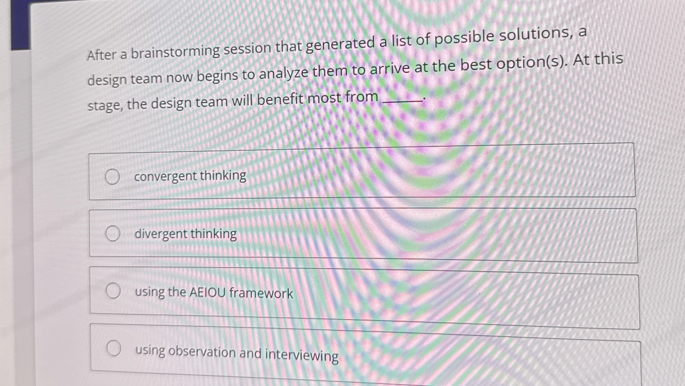  After a brainstorming session that generated a list of possible solutions,