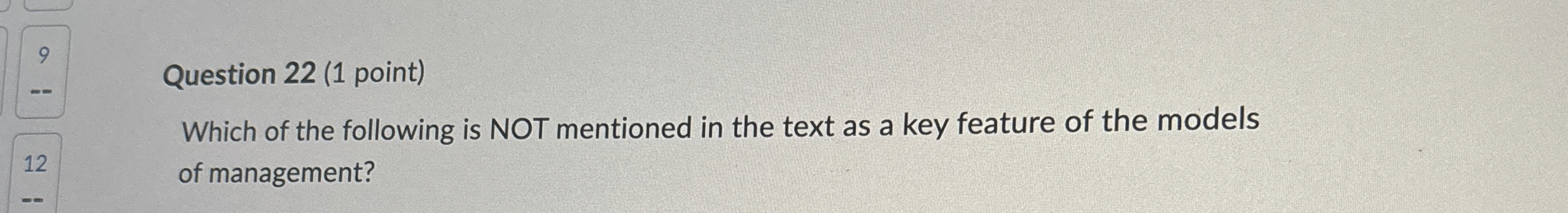 Question 22(1 point) Which of the following is NOT mentioned in