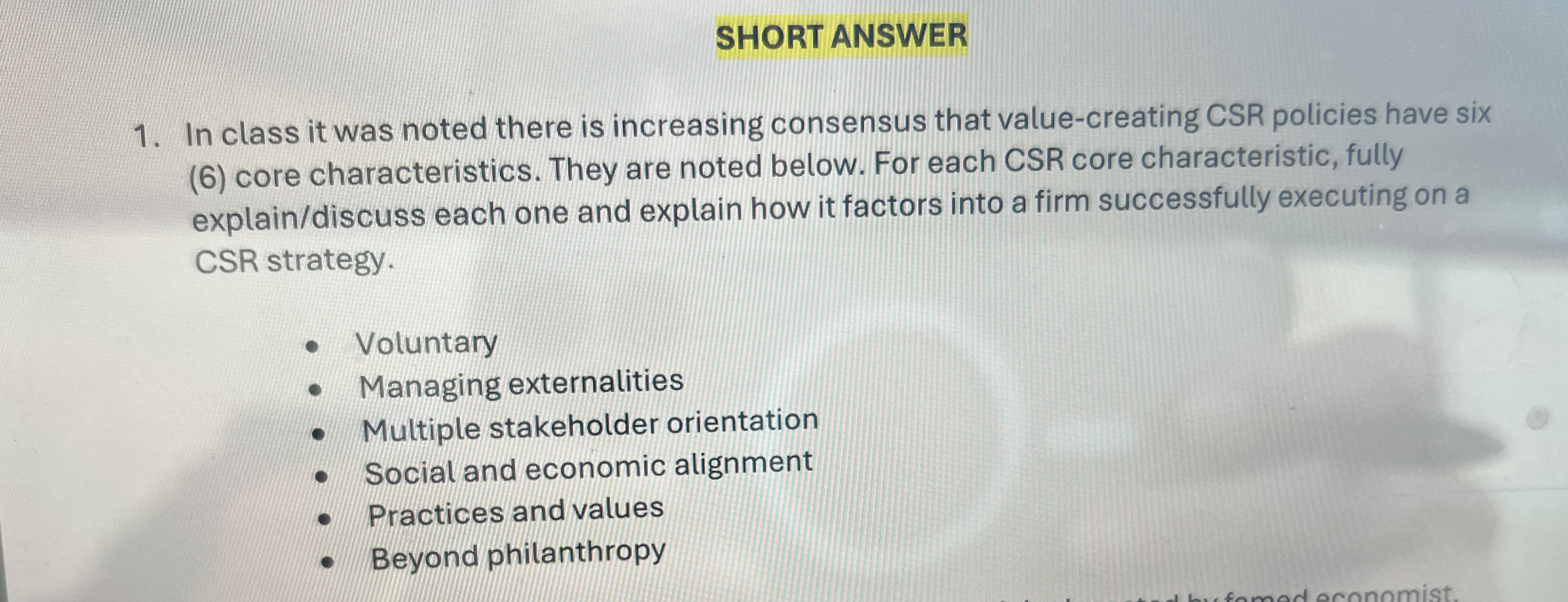  SHORT ANSWER In class it was noted there is increasing consensus