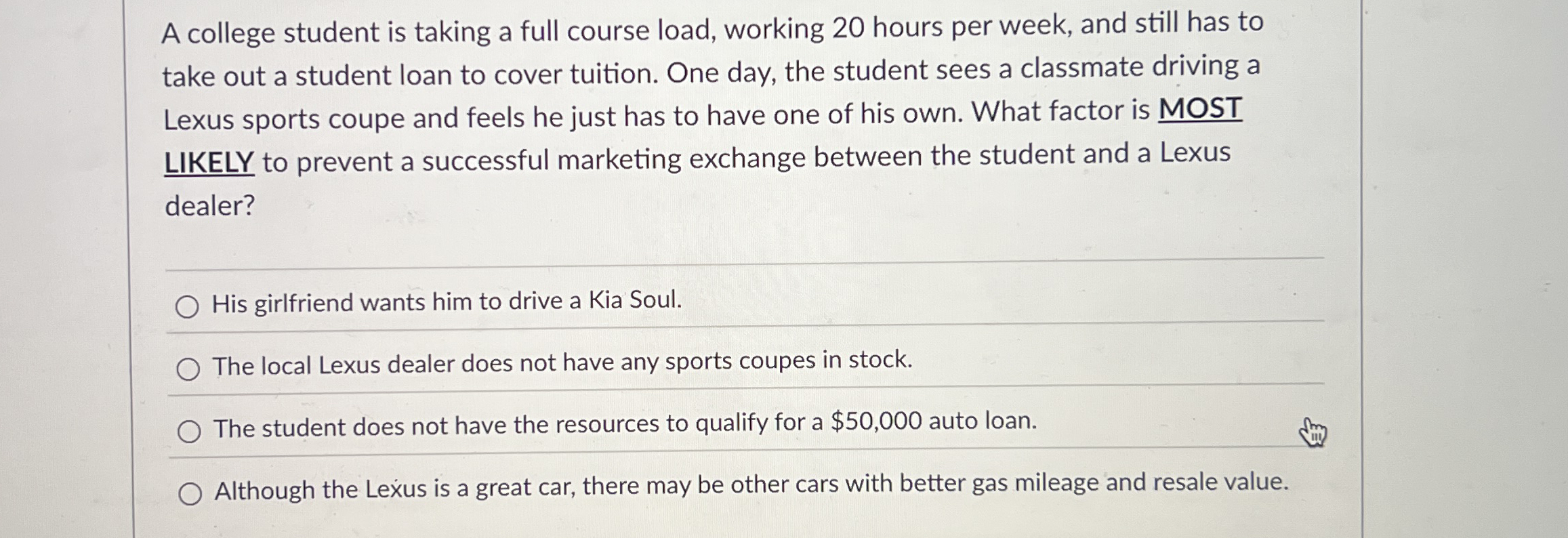  A college student is taking a full course load, working 20