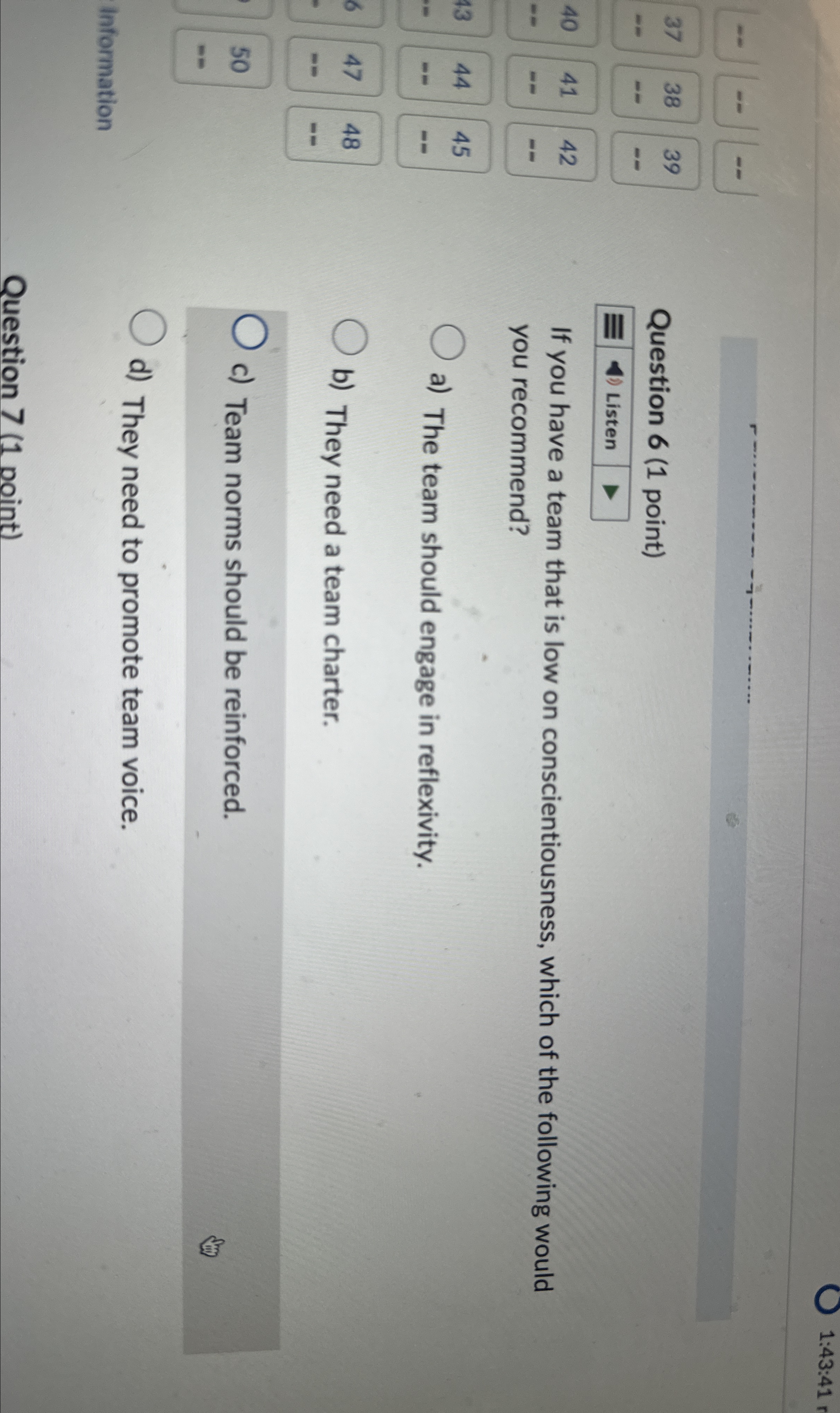  4748b) They need a team charter.50c) Team norms should be reinforced.Informationd)