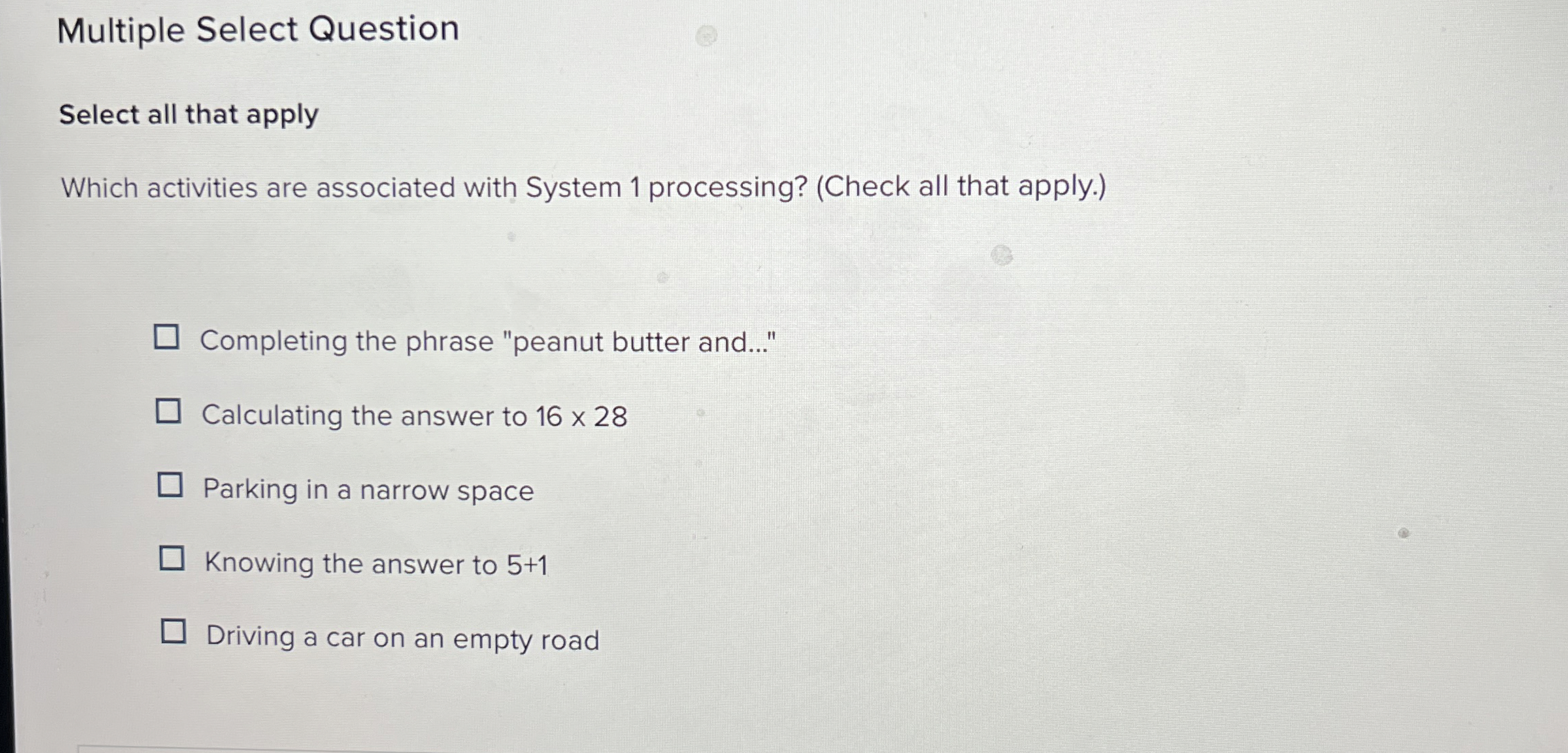  Multiple Select Question Select all that apply Which activities are associated