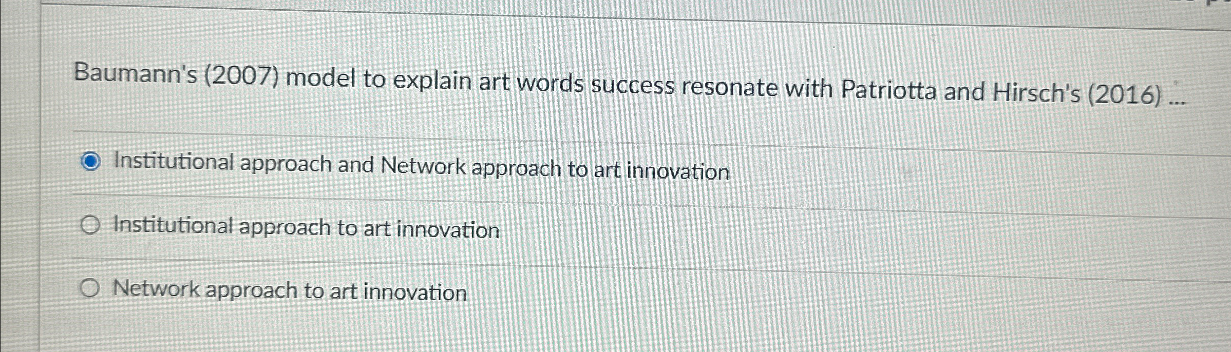  Baumann's (2007) model to explain art words success resonate with Patriotta