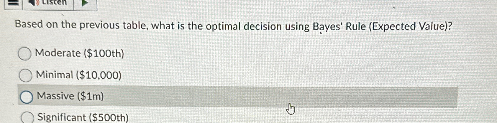  Based on the previous table, what is the optimal decision using