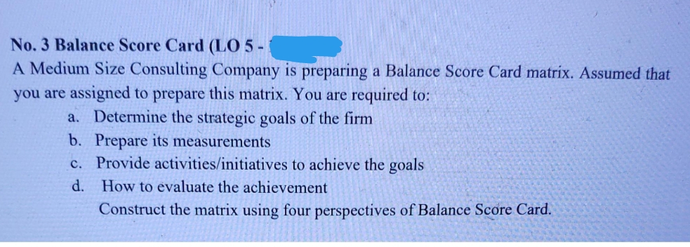 No. 3 Balance Score Card (LO 5 - A Medium Size