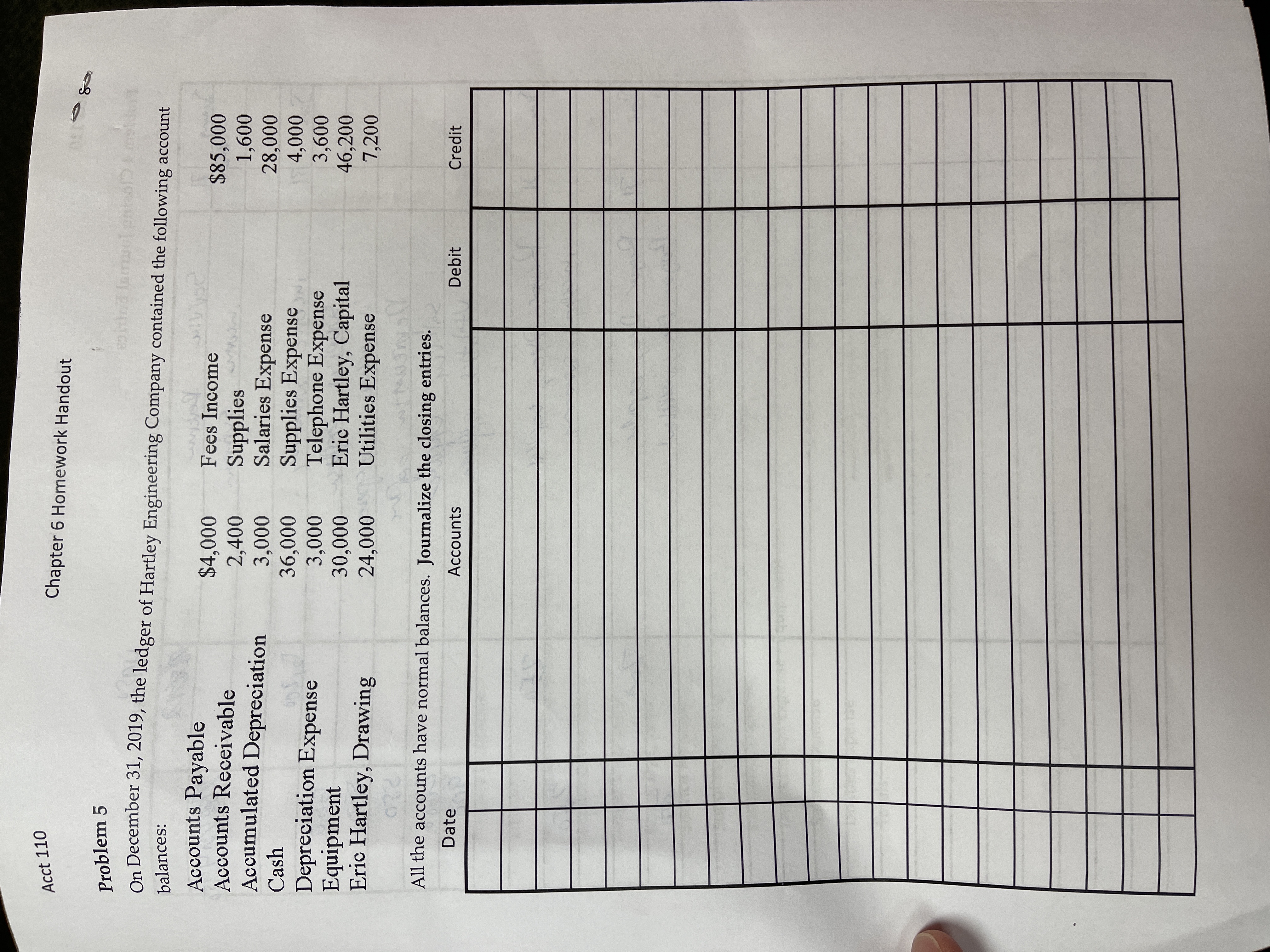 Acct 110 Chapter 6 Homework Handout Problem 5 eprint lommel ended15