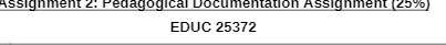  Assignment 2. Pedagogical Documentation Assignment (2570 EDUC 25372