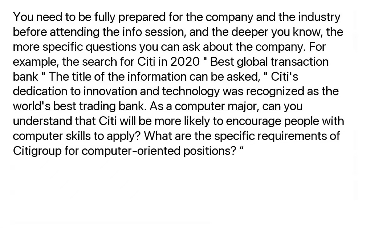 Provide five questions for the PwC's info session that would impress the