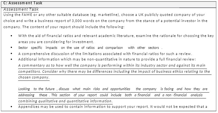  C: Assessment Task Assessment Task Using the FAME or any other