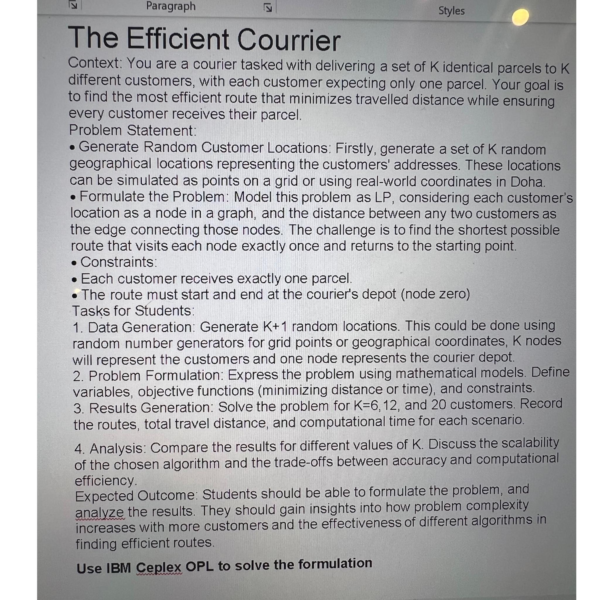  Paragraph y2 Styles The Efficient Courrier Context: You are a courier