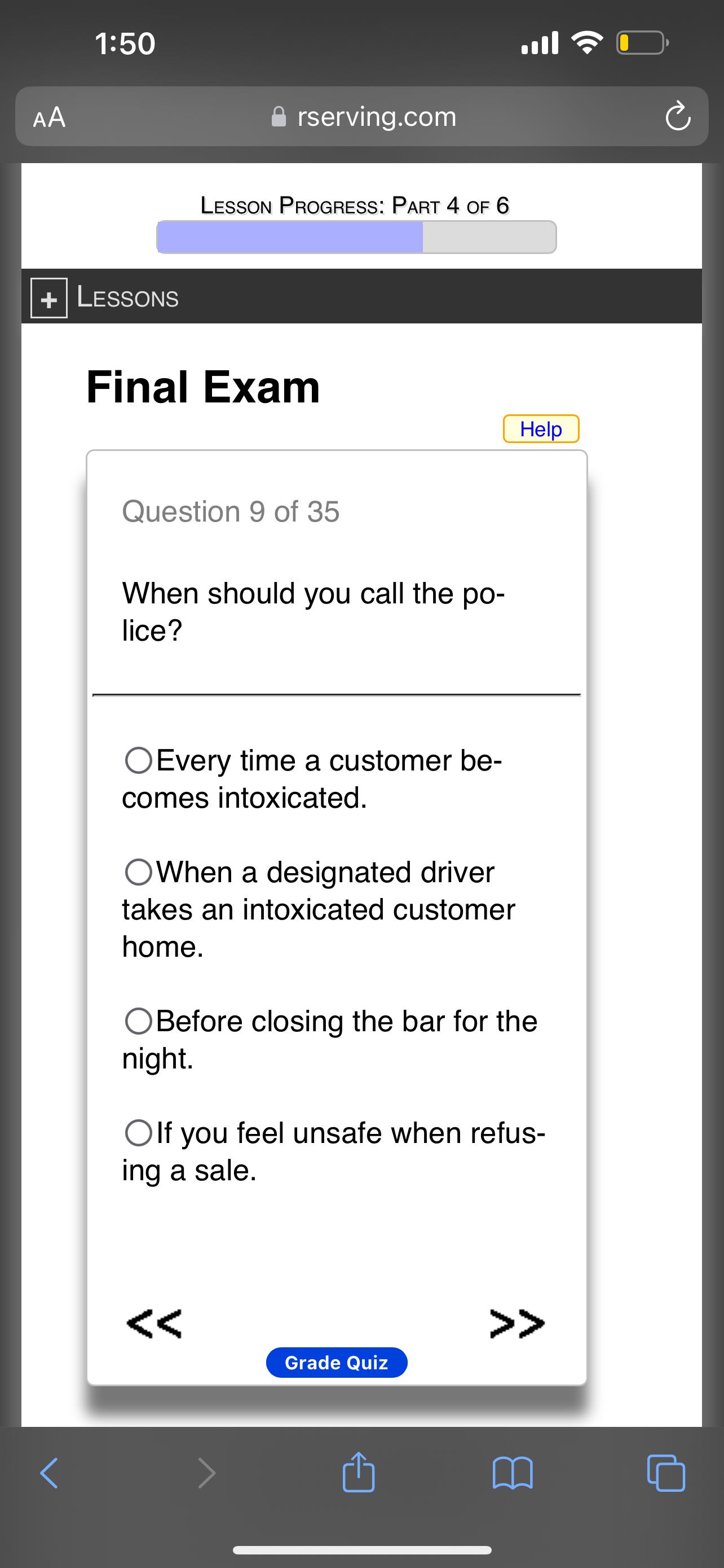  1:50 AA rserving.com Lesson Progress: Part 4 of 6 LESSONS Final