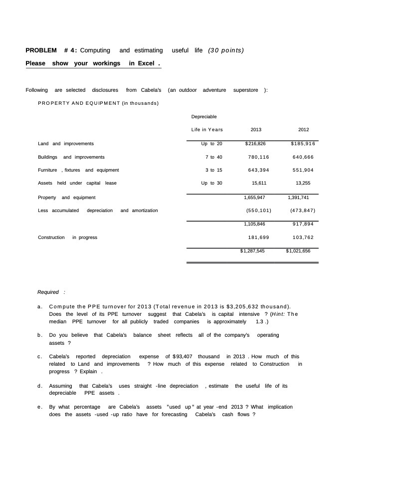  PROBLEM # 4: Computing and estimating useful life (30 points) Please