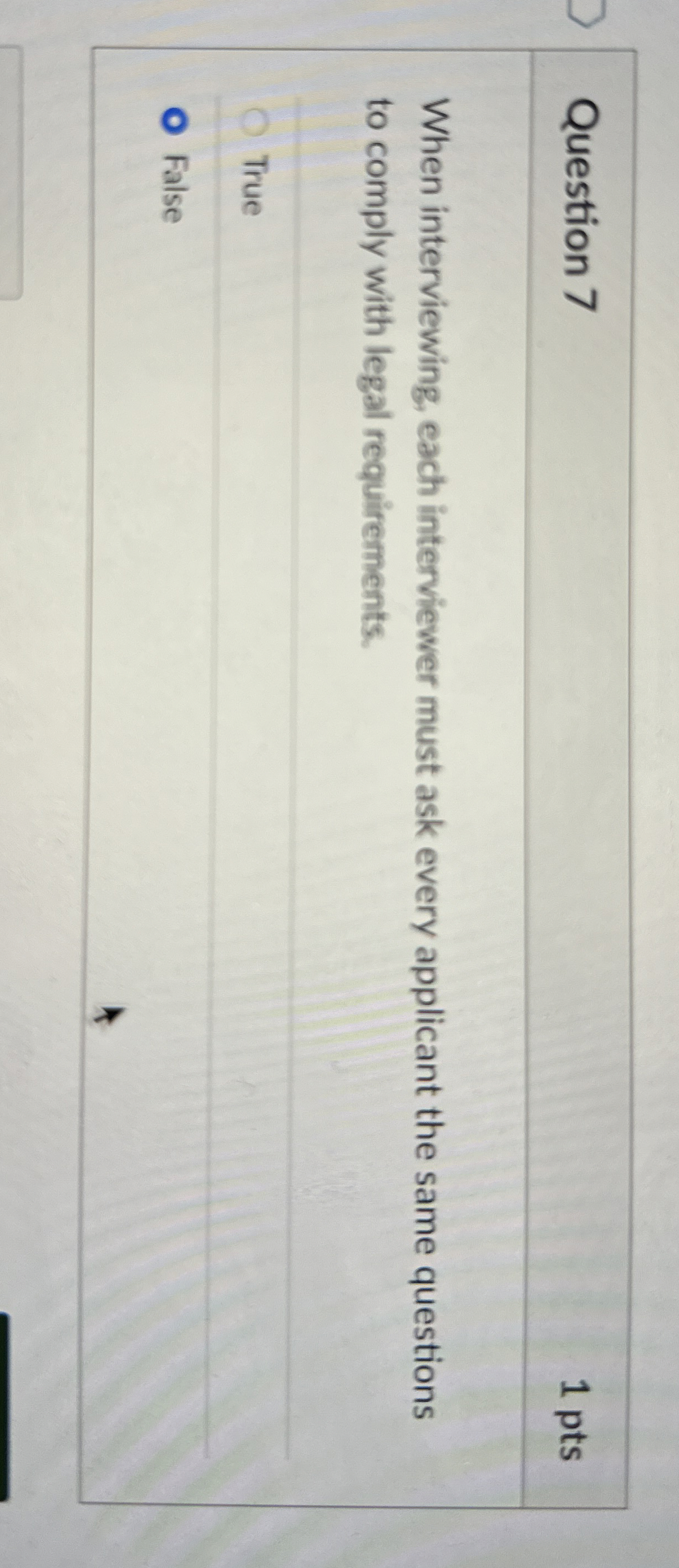  When interviewing, each interviewer must ask every applicant the same questions