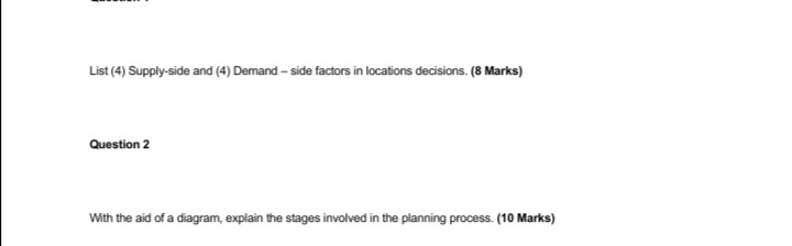  List (4) Supply-side and (4) Demand - side factors in locations
