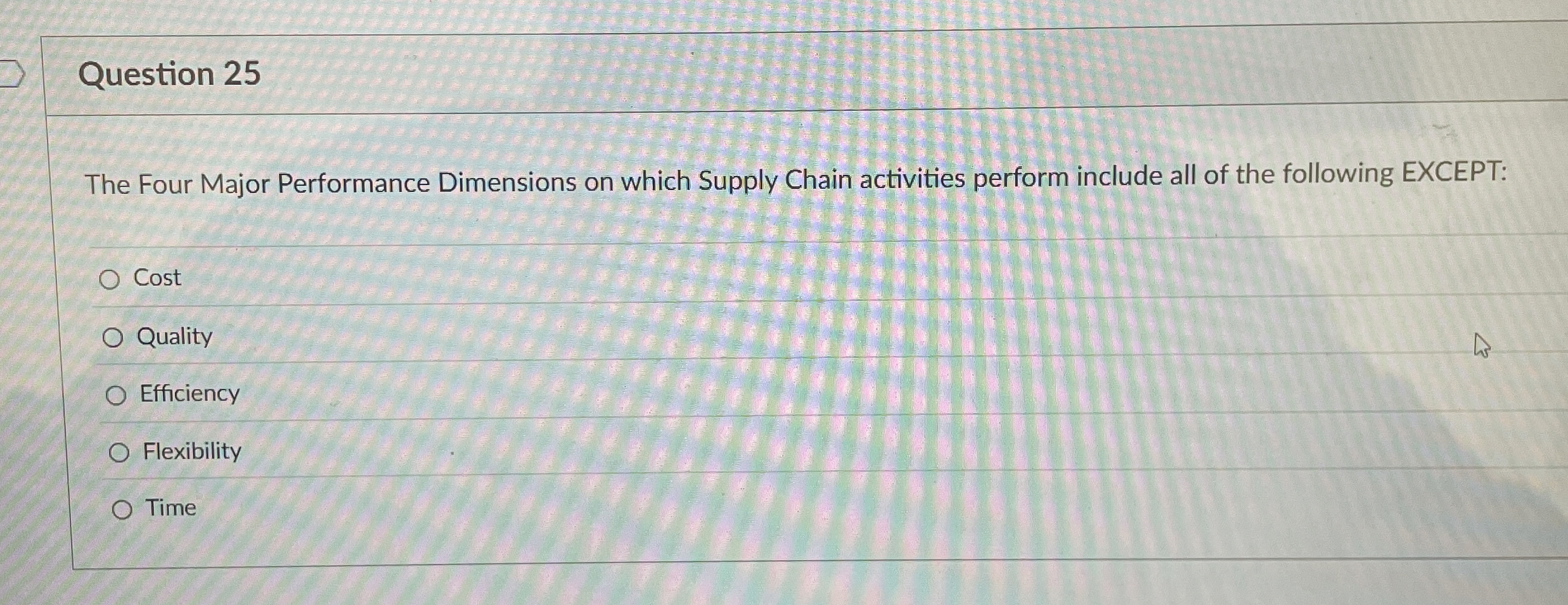  Question 25 The Four Major Performance Dimensions on which Supply Chain