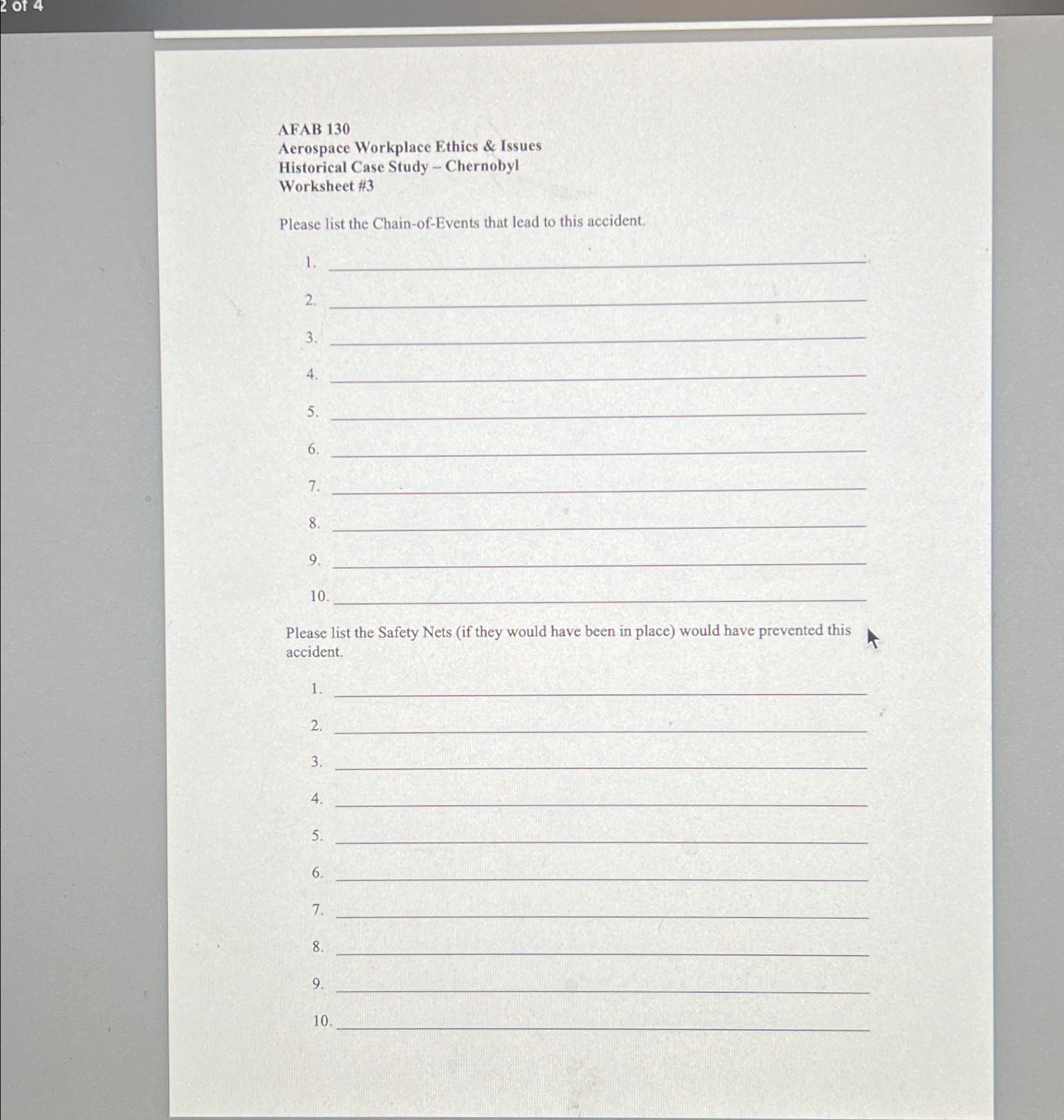  AFAB 130 Aerospace Workplace Ethics & Issues Historical Case Study -