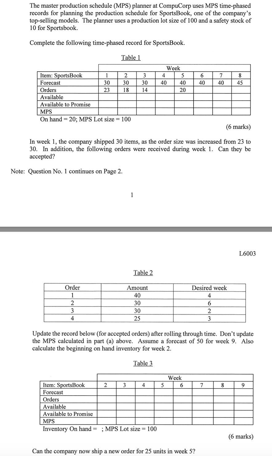  The master production schedule (MPS) planner at CompuCorp uses MPS time-phased