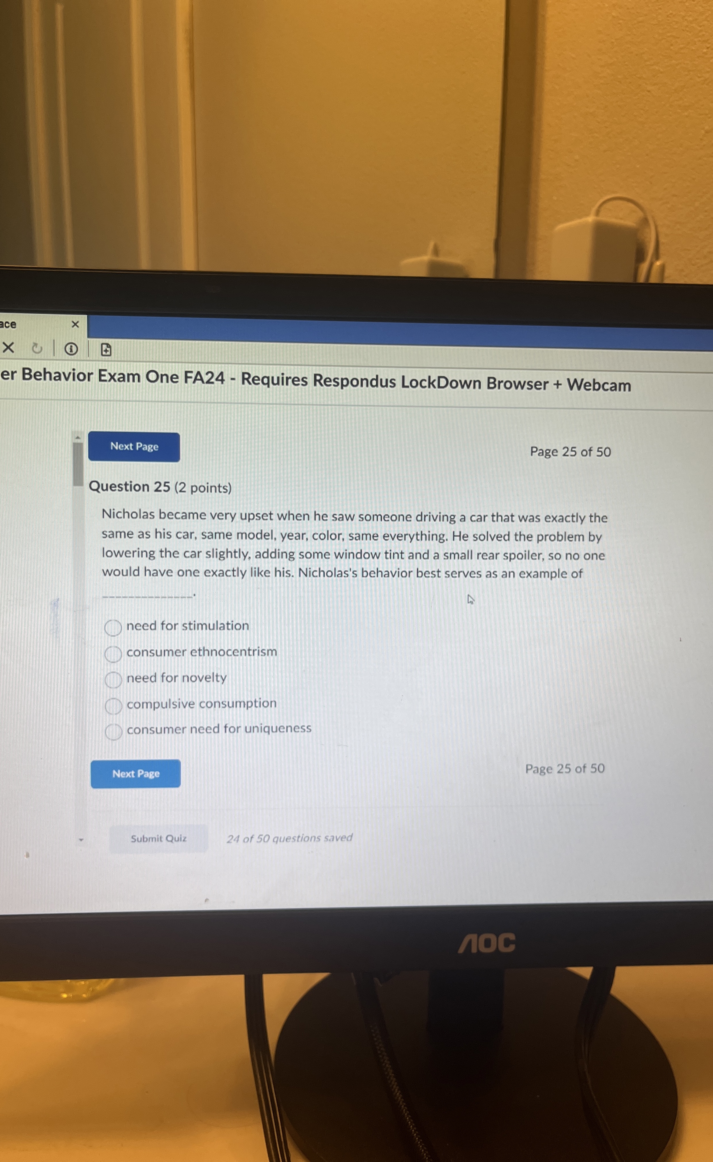 Question 25(2 points) Nicholas became very upset when he saw someone