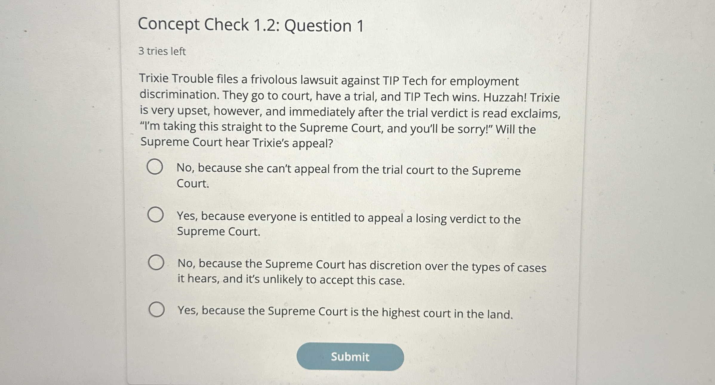  Concept Check 1.2: Question 1 3 tries left Trixie Trouble files