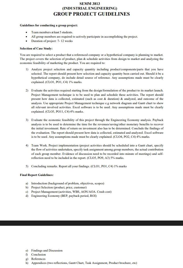  SEMM 3813 (INDUSTRIAL ENGINEERING) GROUP PROJECT GUIDELINES Guidelines for conducting a