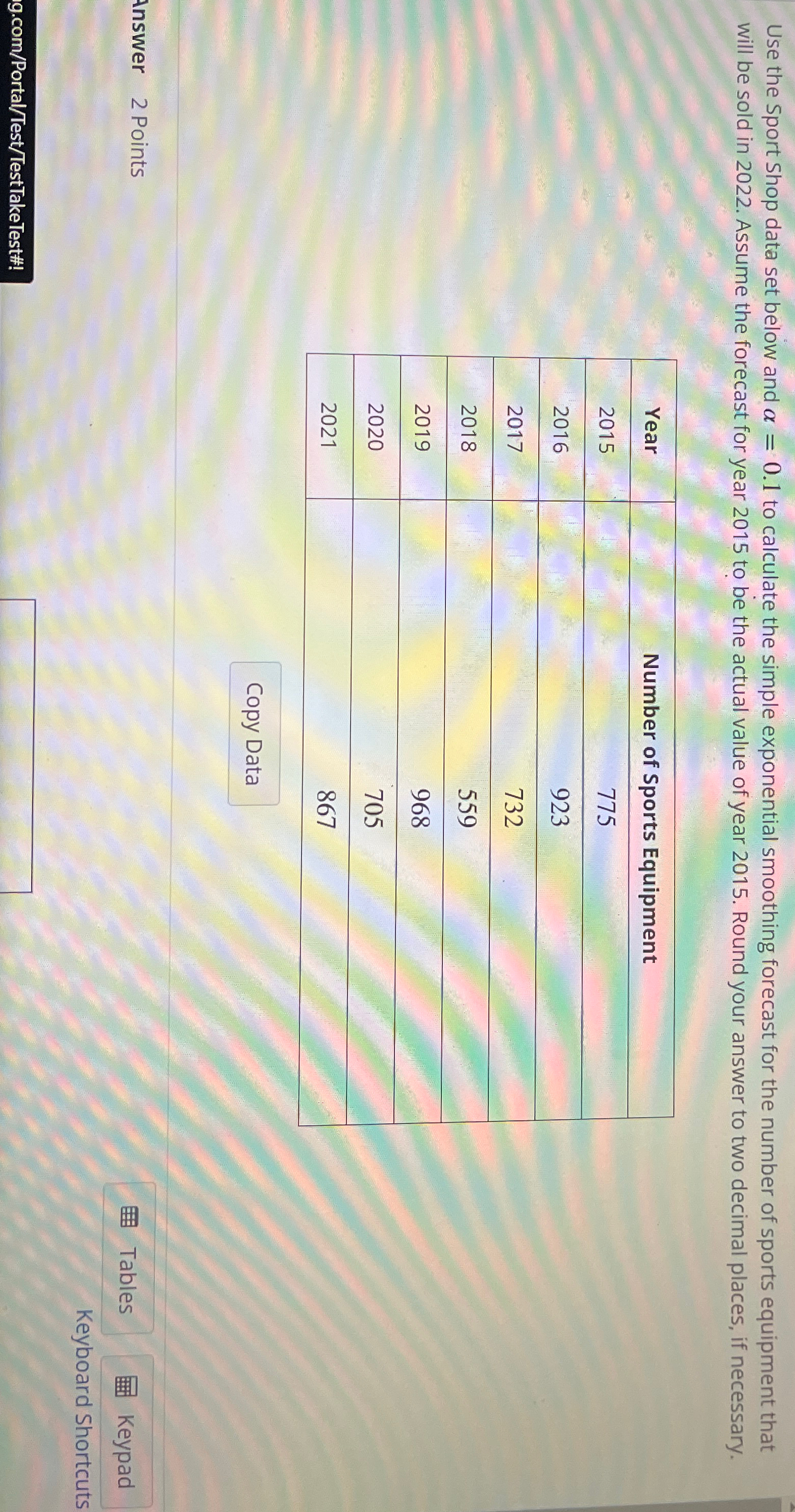  Use the Sport Shop data set below and =0.1 to calculate