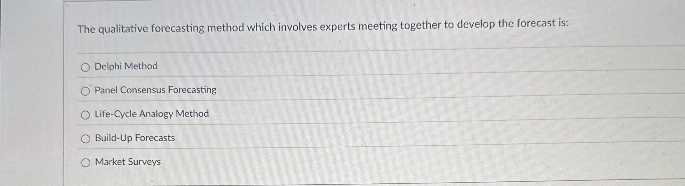  The qualitative forecasting method which involves experts meeting together to develop