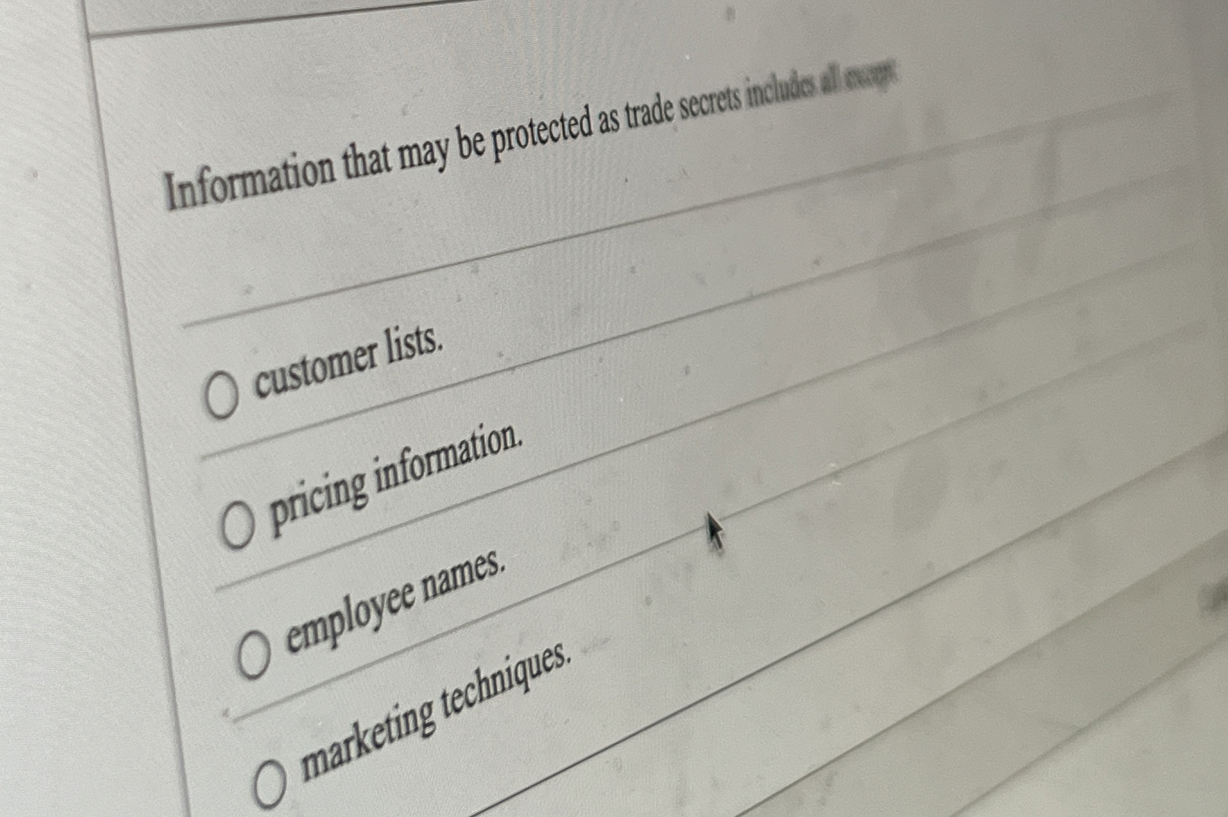  Information that may be protected as trade secerts indulus al outs