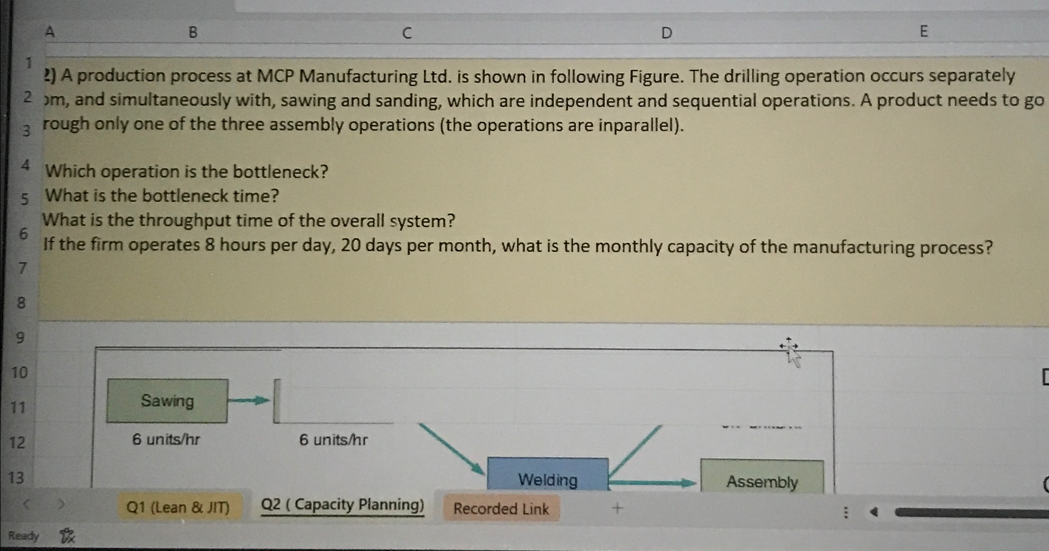  A B C D E 1 A production process at MCP