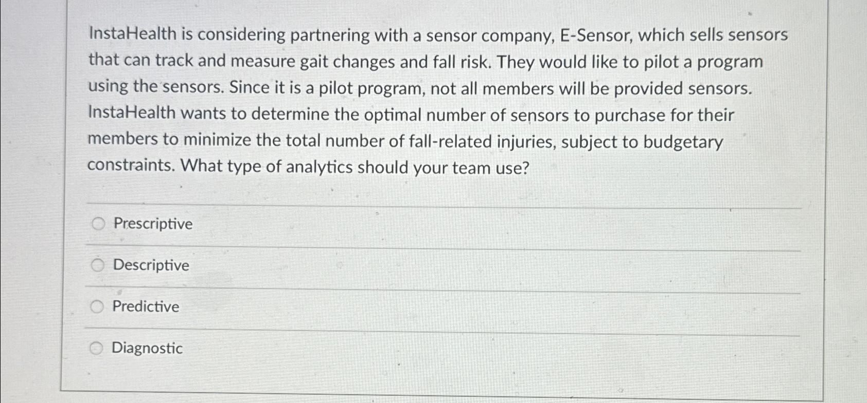  InstaHealth is considering partnering with a sensor company, E-Sensor, which sells